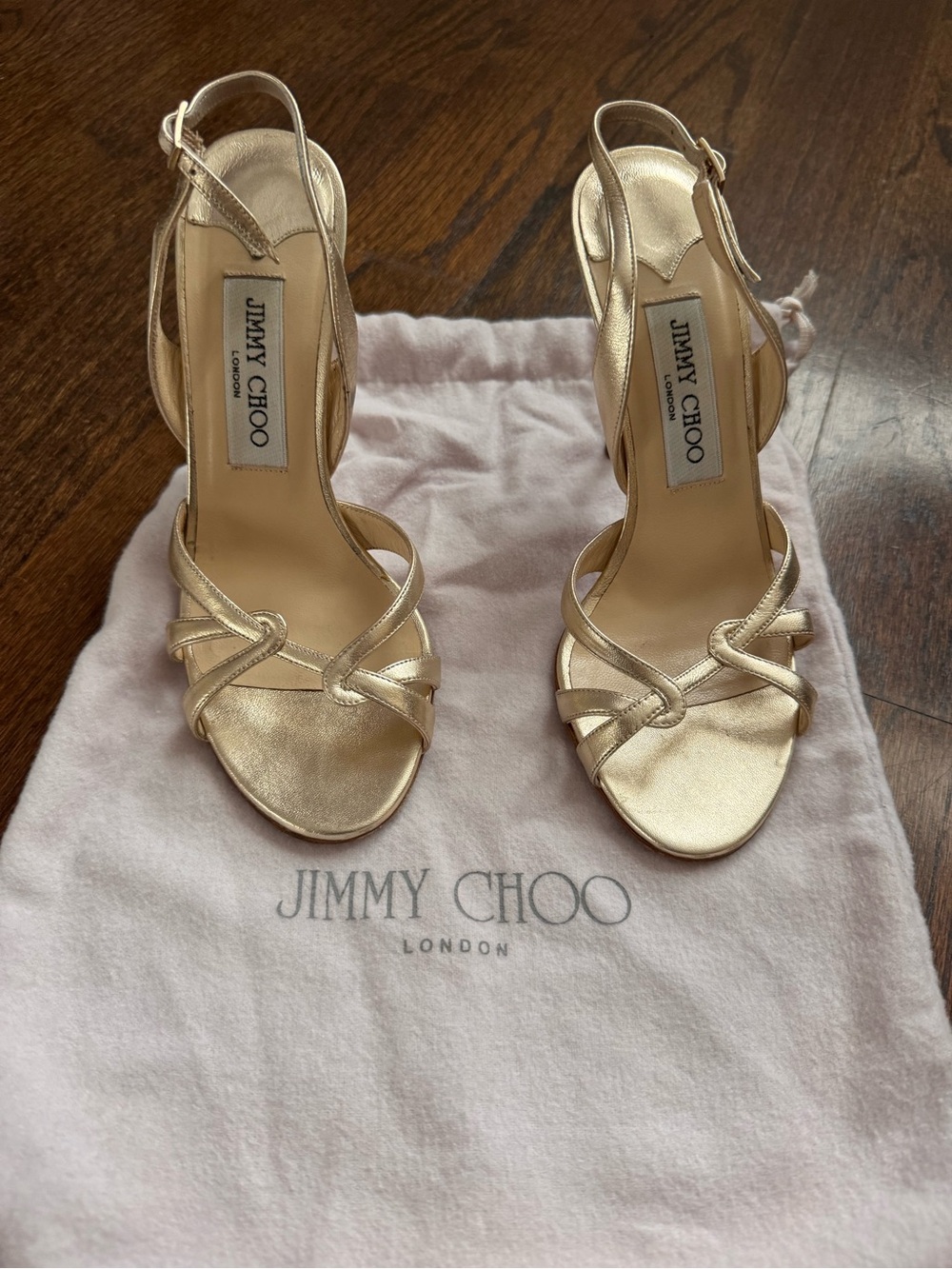 Jimmy Choo Gold Leather Strappy Metallic Nappa Shoe